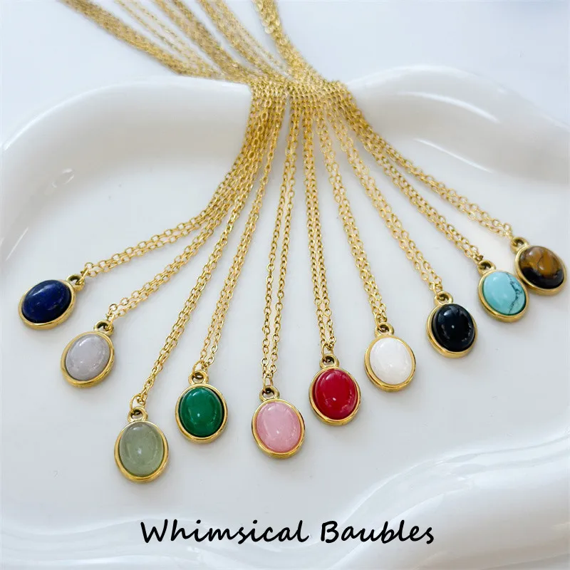 

Personalized 18K Gold Necklace for Women Trendy Vintage Natural Stone Clavicle Chain All-Season Stainless Steel DIY Pendant