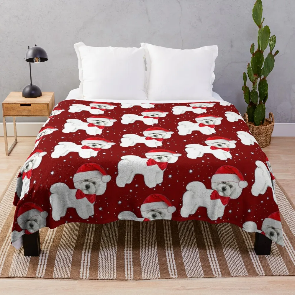 

Bichon Frise Santa Hat Throw Blanket Custom Blanket Sofa Quilt For Sofa