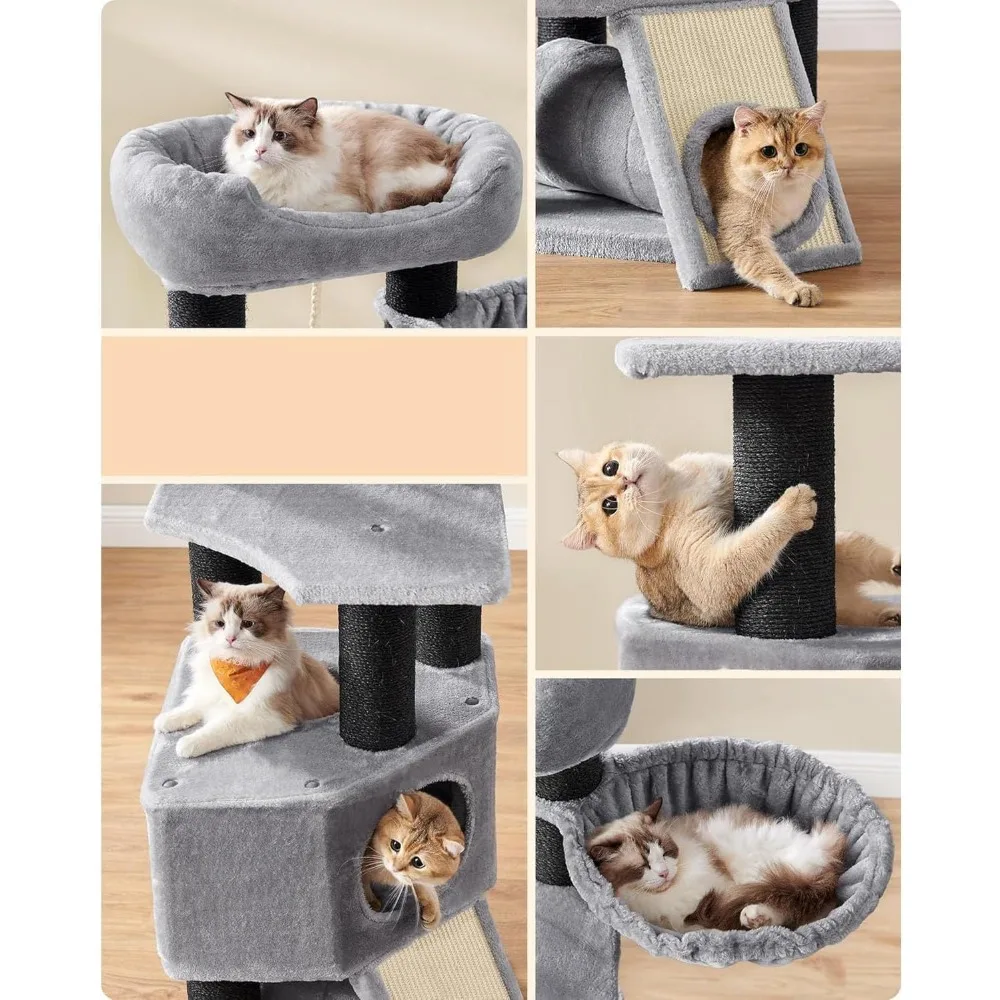 برج قطط كبير من القطيفة مع كرسي سلة، وكهف احتضان، وأوضاع ملفوفة سميكة لراحة إضافية