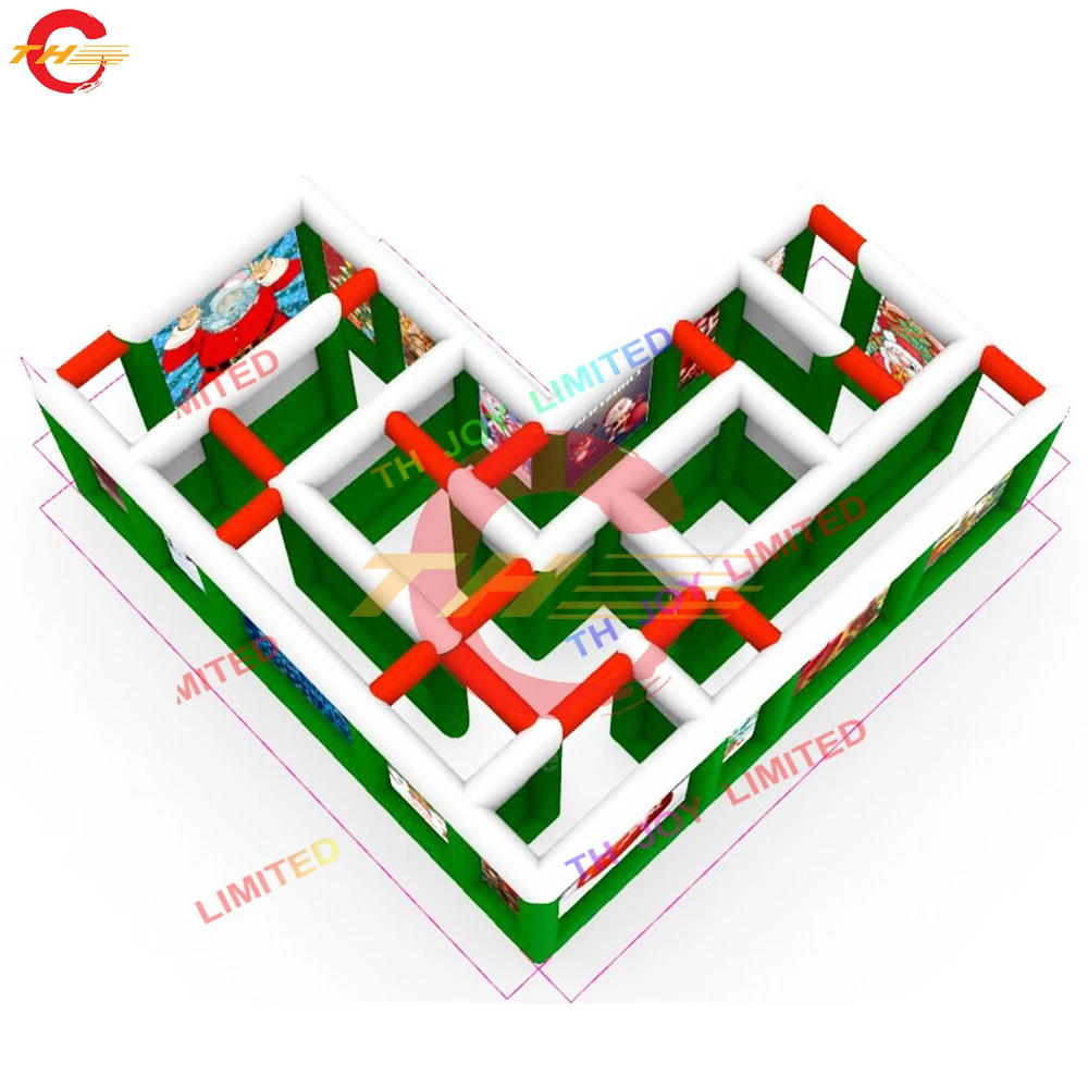 شحن سريع للباب 6 × 6 م اختياري لعيد الميلاد قابل للنفخ علامة المتاهة تفجير لعبة ألغاز عيد الميلاد مع طباعة تأجير حفلة عيد الميلاد