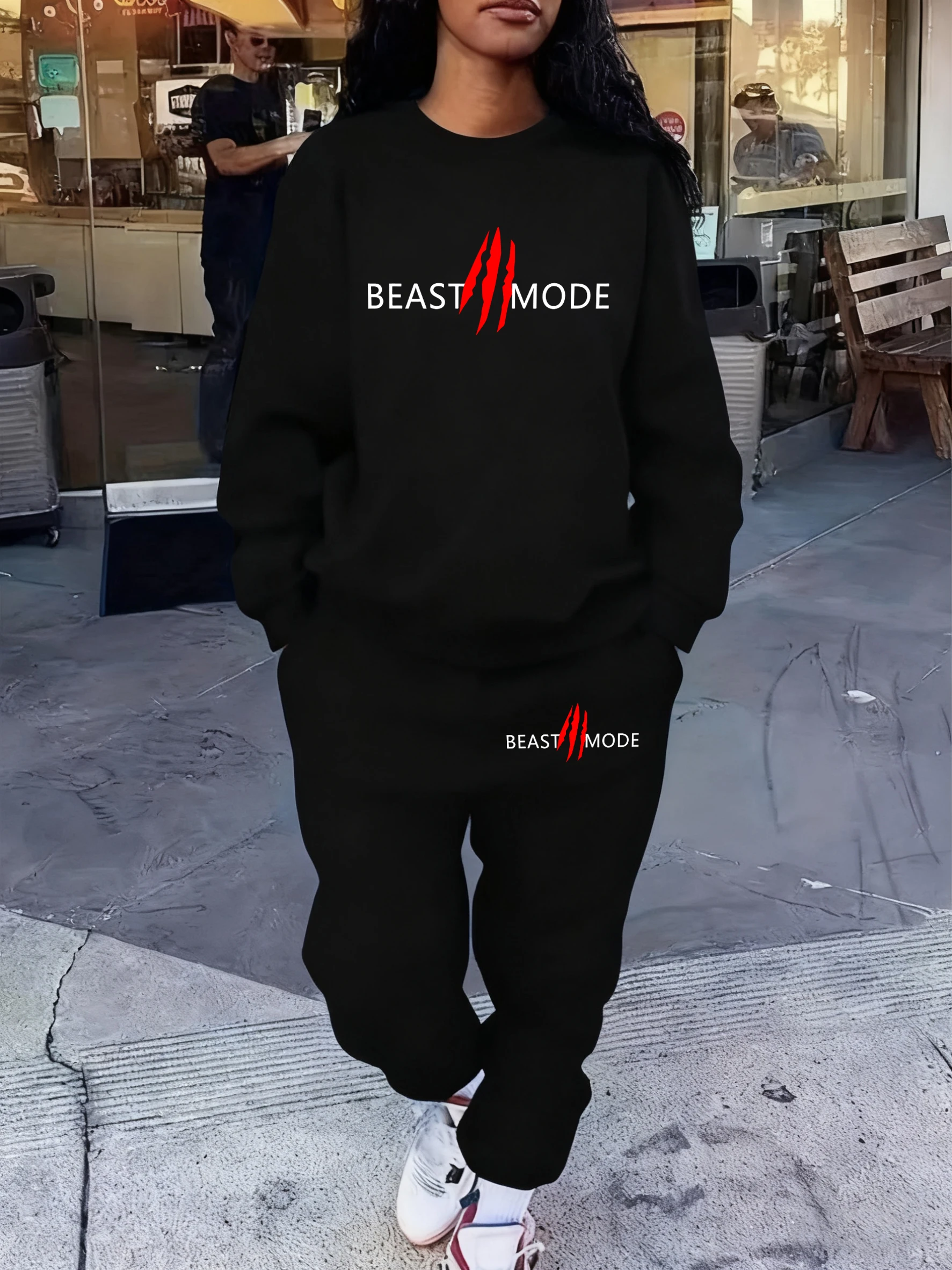 Migliore modalità Scratch accattivante stampa felpa Set donna autunno comodo pullover girocollo in pile vestiti pantaloni da jogging casual