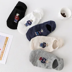 5pc Women's Invisible Socks Cute Letter Cartoon Socks Summer Thin Cotton Anime Anti Stripping Socks Shallow Mouth Boat Socks