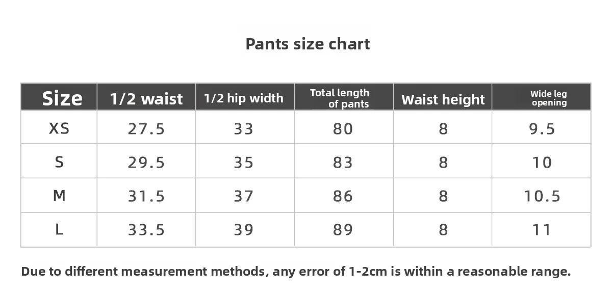 Size chart and fit details