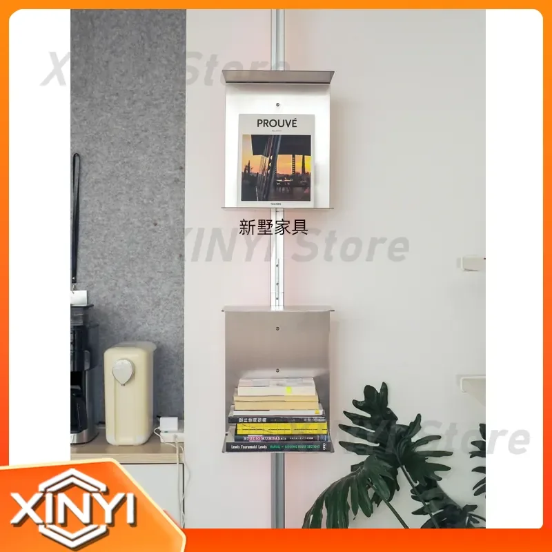 Aluminum Heaven and Earth Pole Bookshelf for Living Room Floor Shelf Stainless Steel Wall Storage Rack Display Shelf Home