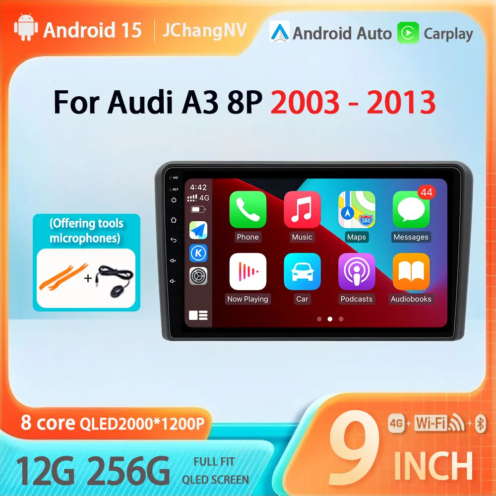 

no 2Din Android 15 For Audi A3 8P 2003 - 2013 DVR Monitor Rear View Camera FM/AM Radio CarPlay Auto Multimedia Player GPS Navi