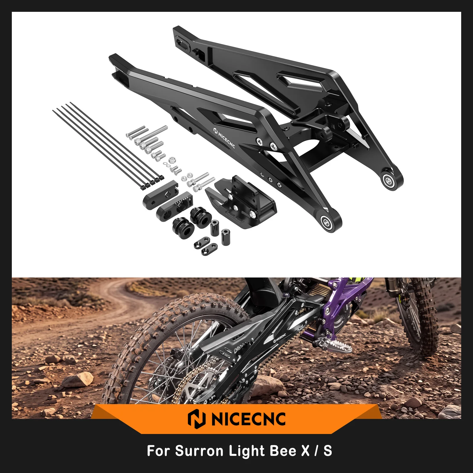 NICECNC Rear Swing Arm Electric Dirt Bike For Surron Light Bee X Light Bee S Segway X160 X260 4 Inch Extended Rear Swingarm Kit