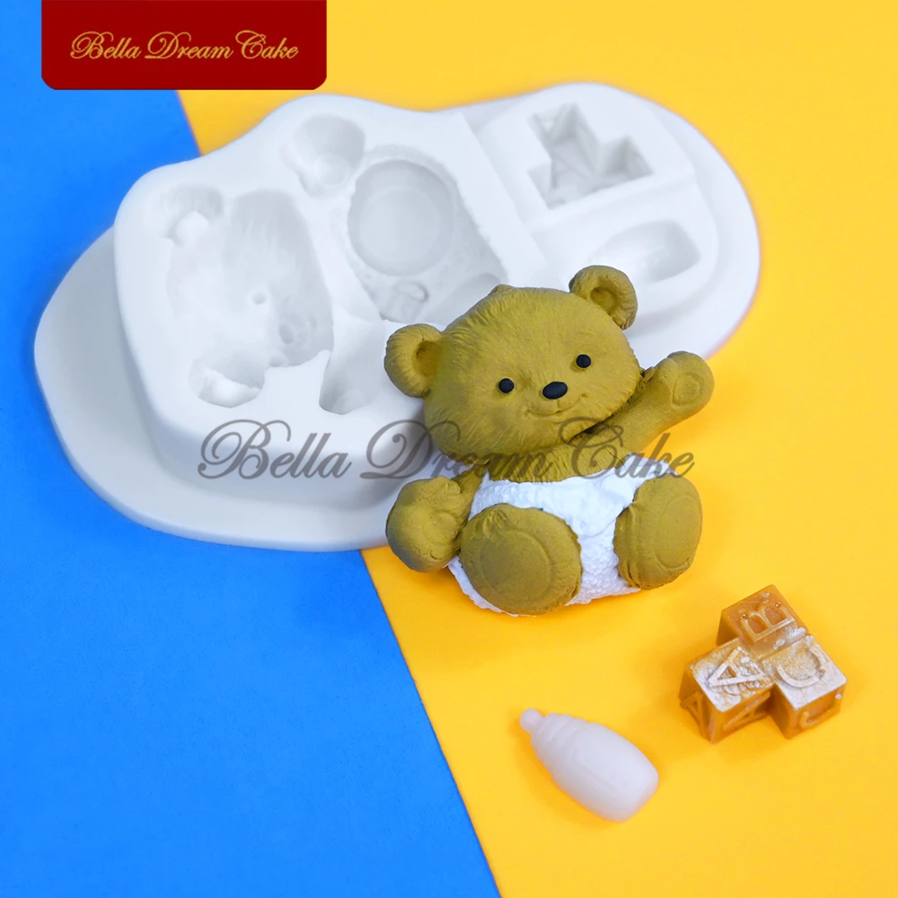 3D Baby Bottle Bear Design Silicone Mold Chocolate Fondant Mould DIY Sugarcraft Clay Model Cake Decorating Tool Kitchen Bakeware