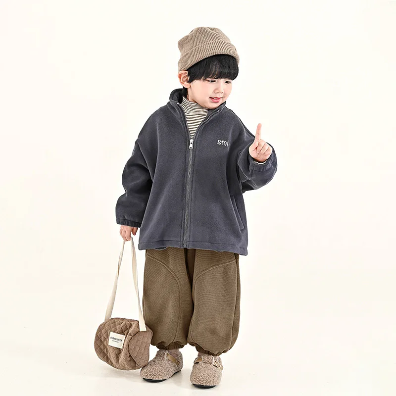 

2025 Winter Kids Baby Boy Jacket Stand Up Collar Thick Warm Children 1-8Y Boy Outerwear Coat Casual Teen Boy Solid Color Jacket