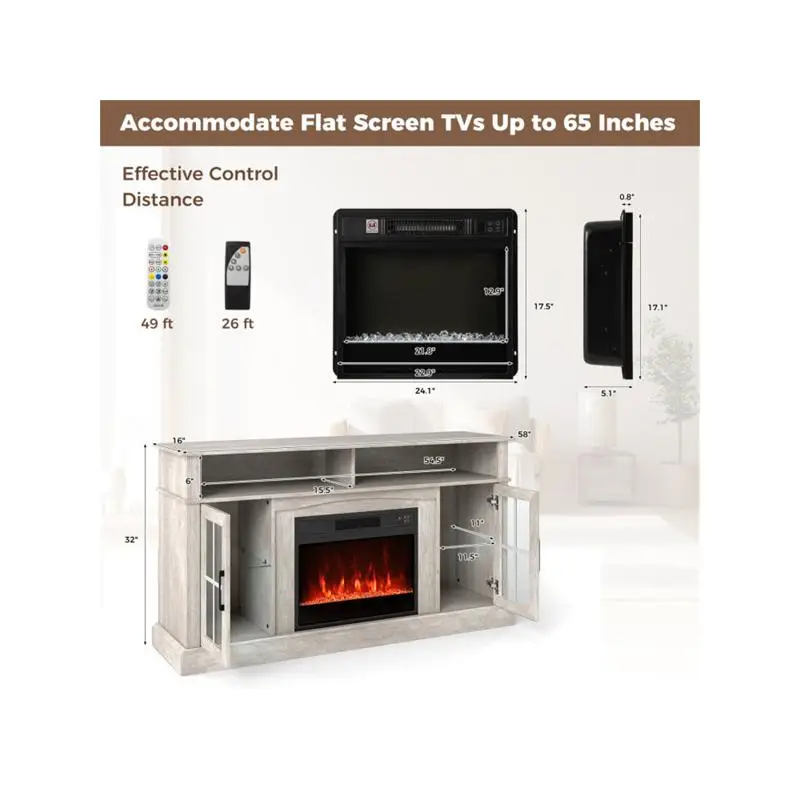 حامل تلفزيون مقاس 58 بوصة مع مدفأة RGB - تطبيق ذكي وجهاز تحكم عن بعد، سخان 4777 وحدة حرارية بريطانية، نطاق درجة الحرارة 62-82 ° F، التصميم الحديث للعيش #3