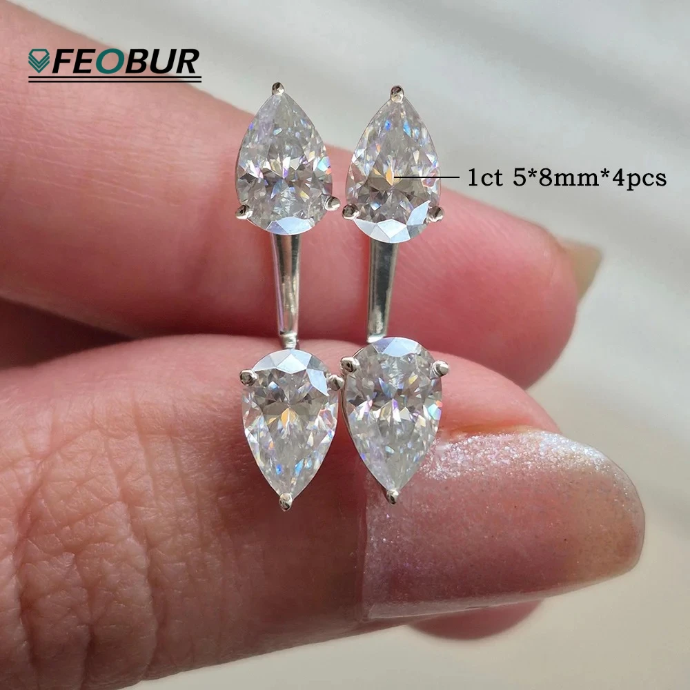 4cttw Pear Cut Moissanite Ear Jacket Earrings for Women 925 Sterling Silver 2-Stone Waterdrop Diamond Stud Earring Jewelry Gift