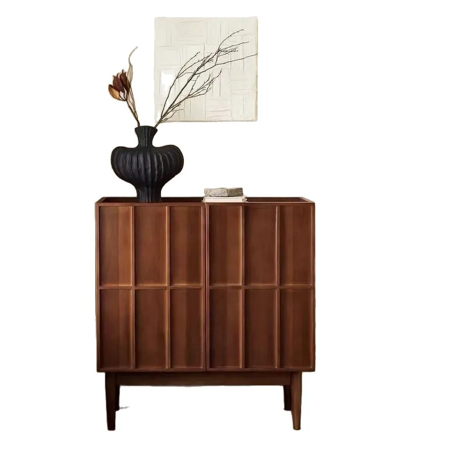 غرفة معيشة جانبية لتناول الطعام من الخشب الصلب مقابل تخزين الحائط في القرون الوسطى وخزانة جانبية بسيطة للتخزين وخزانة منخفضة قديمة #5