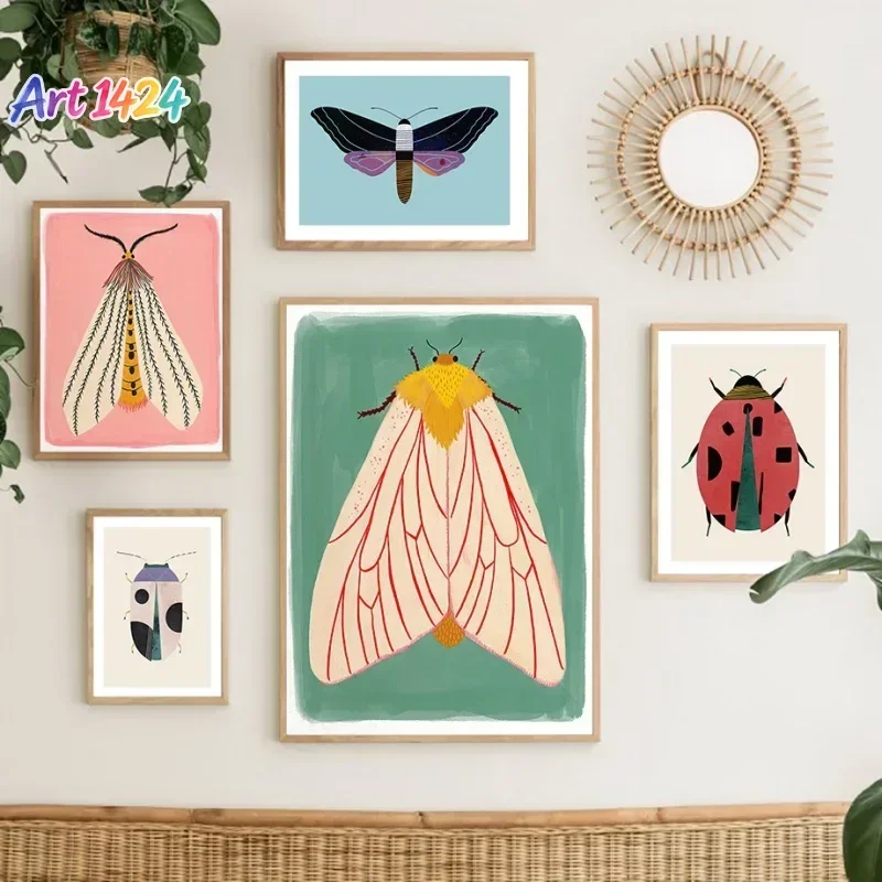 Butterfly Wall Art Ladybug Tiger Moth Beetle Feather Canvas Painting Nordic Poster Printing Wall Picture Room Decoration