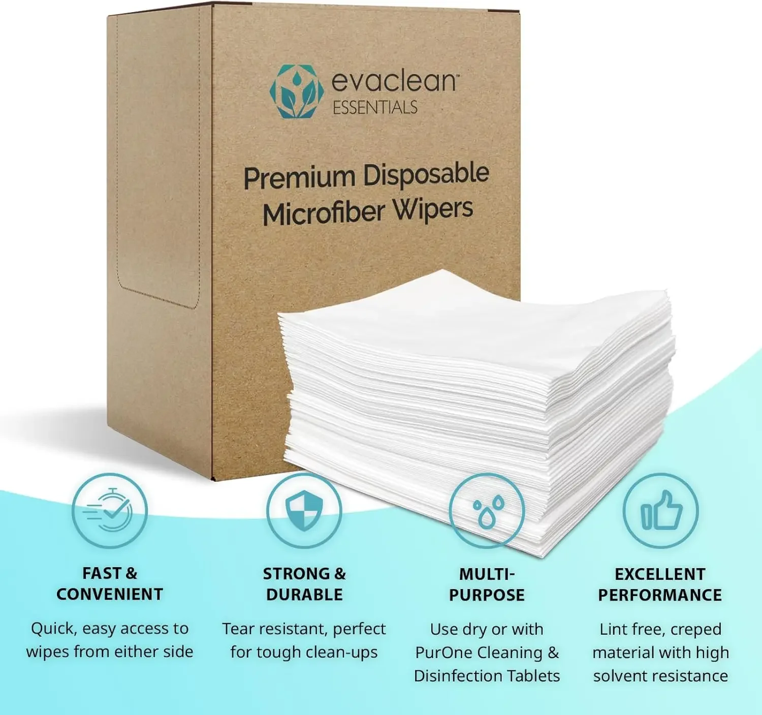 Extra Large Disposable Microfiber Wipes - Lint-Free, Strong & Versatile, Solvent-Resistant, Use Dry or with Water, Cleaners