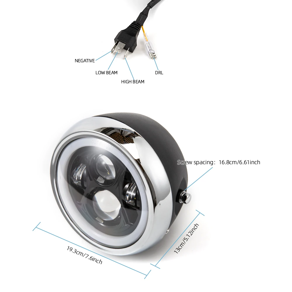 Retro Round 7.5 Inch Motorcycle LED Headlight Assembly Projector High‑Low Beam Modified Headlamp For Harley Moto Bike