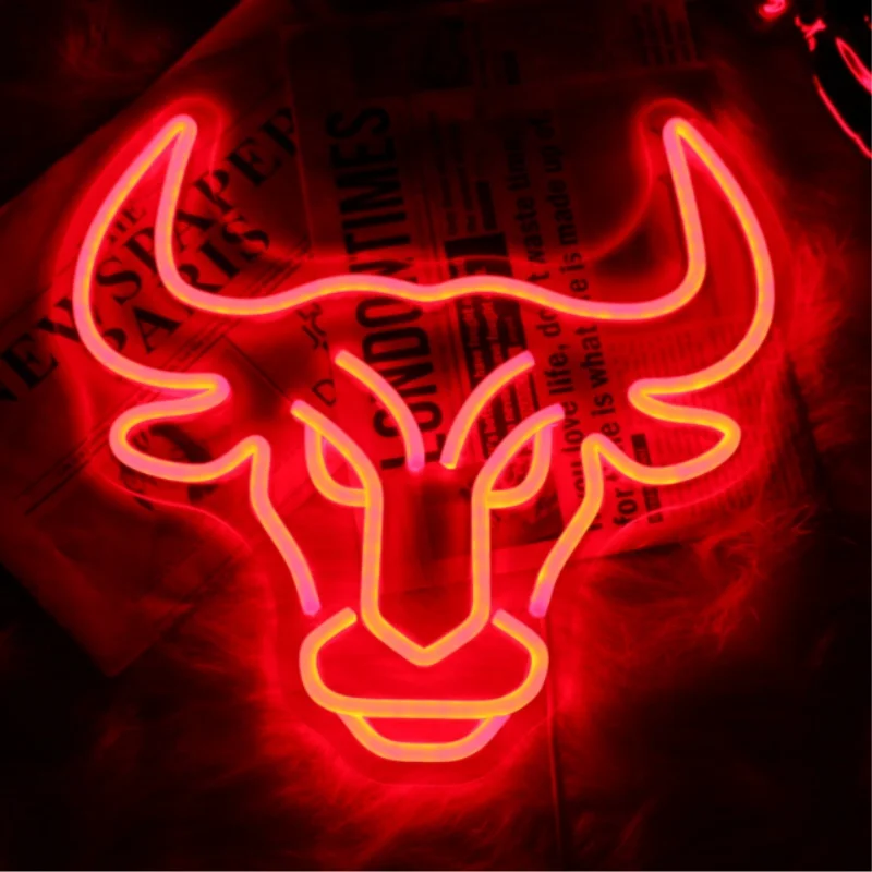 UponRay Animal LED Neon Light Sign Lamp BullHead Wall Night Light for Room Party Shop Festival Decor Xmas Gift Gym Show Room