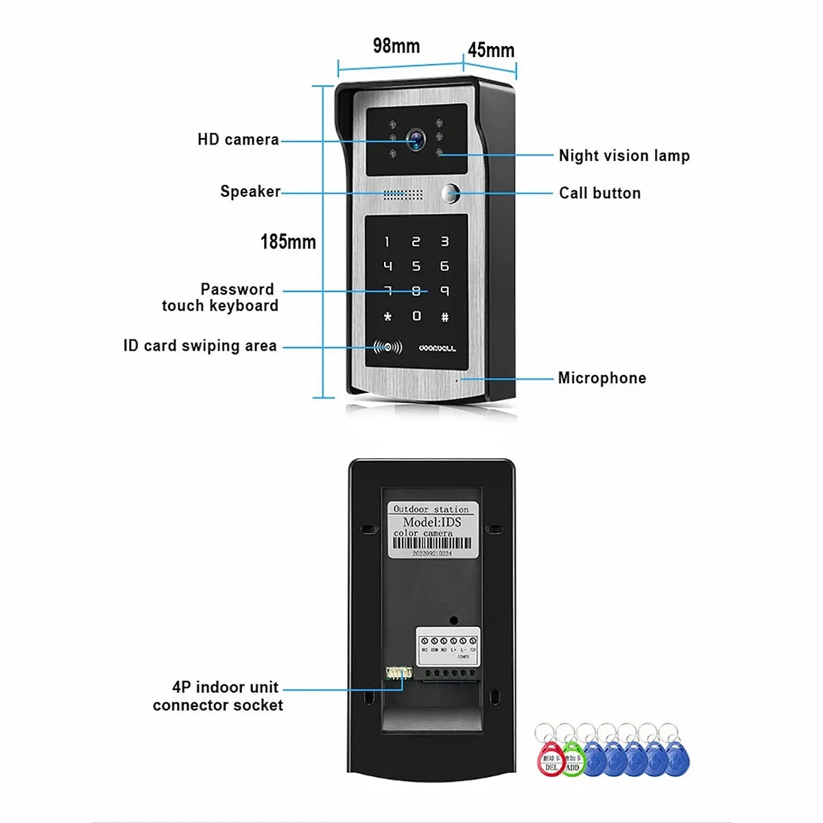 Video Intercom System Outdoor Unit Doorbell With Wide Angle Waterproof Night Vision Function Support Password/ ID Card view 5