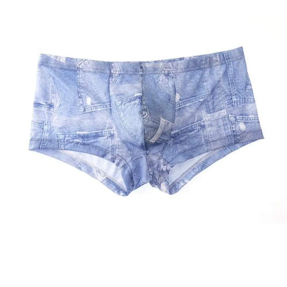

Breathable Denim Pattern Men's Flat Panties Low Waist Mesh Thin Seamless Panties Boxer Underwear for Men Four Seasons