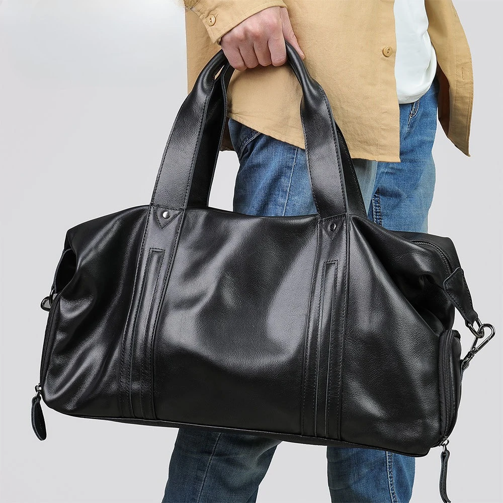 

Genuine Cowhide Travel Duffel Bag for Men Large Capacity Gym Weekender Overnight Bag with Wet Dry Separation