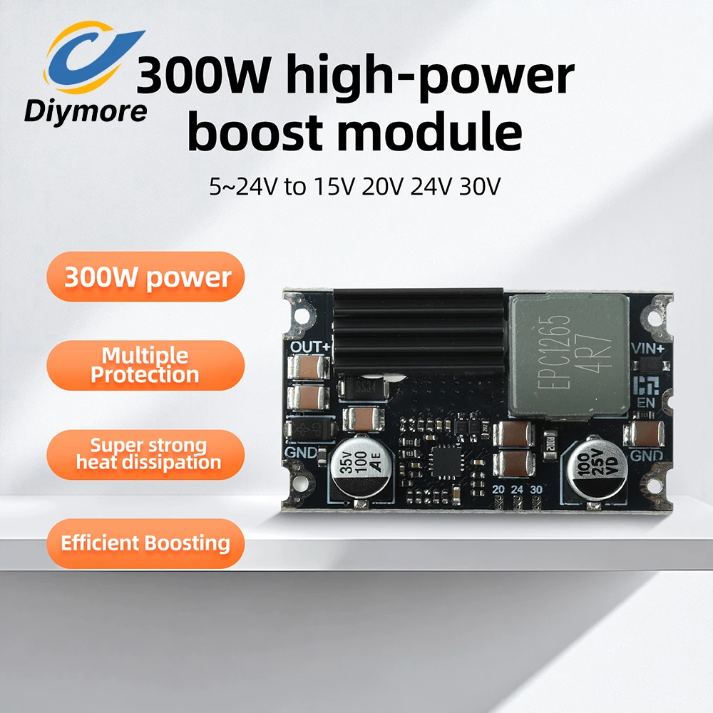 DC-DC Step Up Module 300W Boost Converter 5-24V Input to 15V 20V 24V 30V Selectable TVS Protection for Industrial Electronics