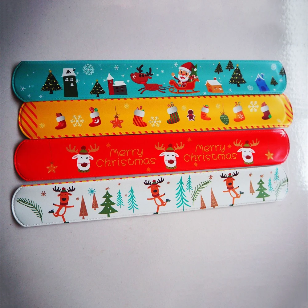 Pulsera de Navidad de 12/20 piezas para niños, brazalete de Slap para fiesta, suministros festivos, decoraciones navideñas, regalos