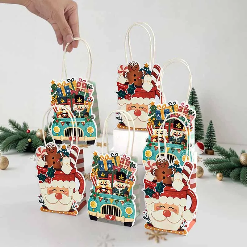 10/20Pcs Mini Christmas Cartoon Gift Bag With Handle Santa Claus Portable Eve Gift Packaging Shopping Bags Xmas Party Decoration