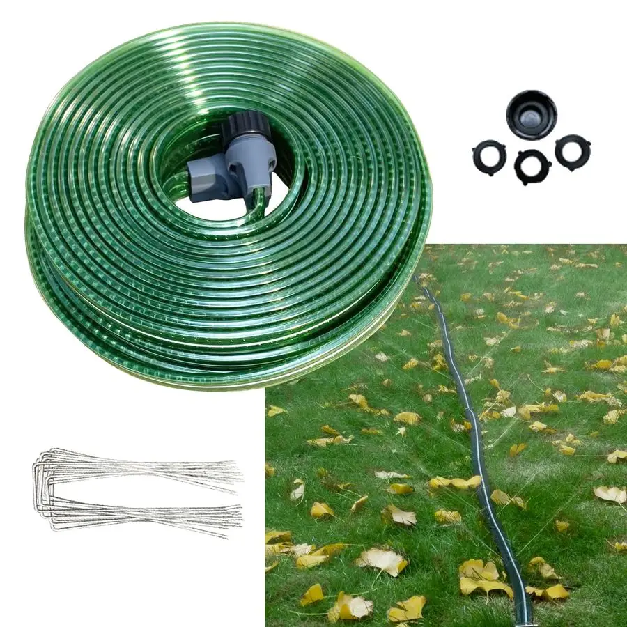 

FT Flat Sprinkler Hose for Lawn Watering Garden Soaker Hose with Holes, Heavy Duty Lightweight NoKink Water Hose with Stakes, Ir