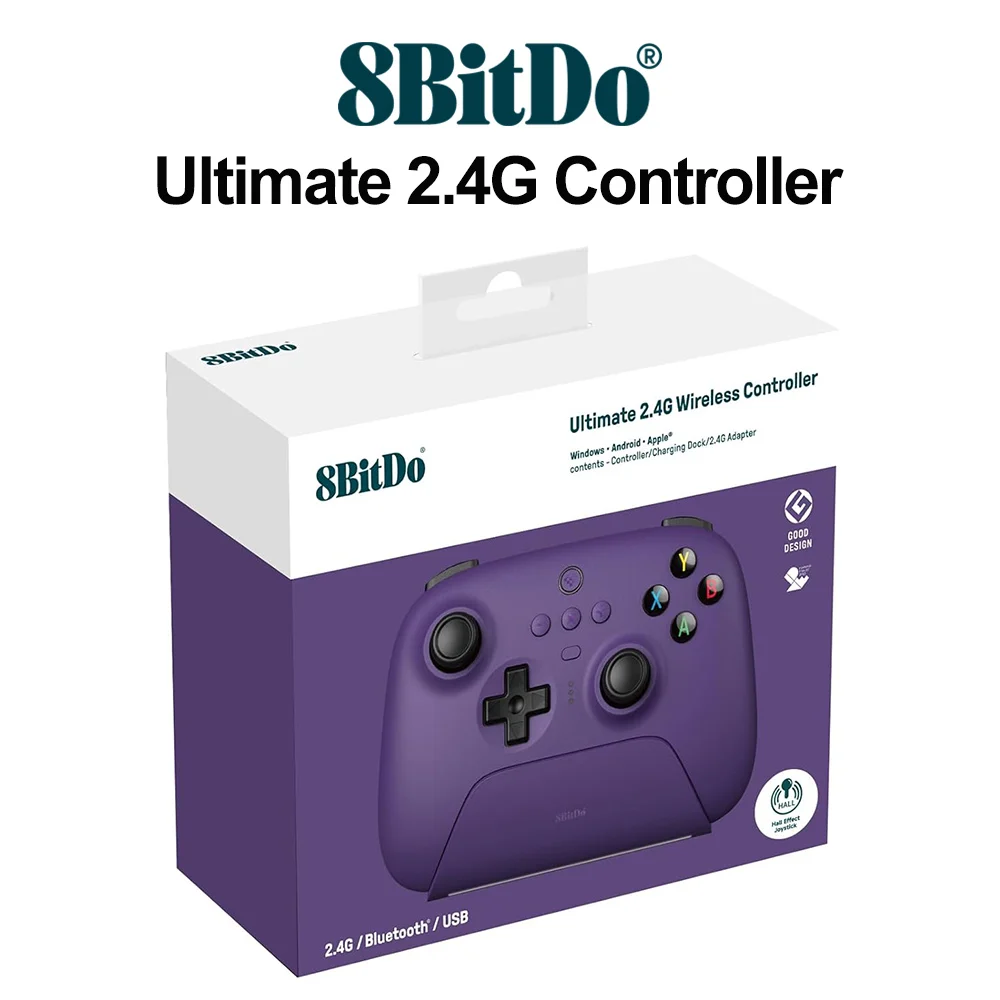 8bitdo-ultimate-24g-controller-pc-wireless-gamepad-upgrade-hall-effect-joysticks-new-color-purple-for-windows-10-11-andriod-ios