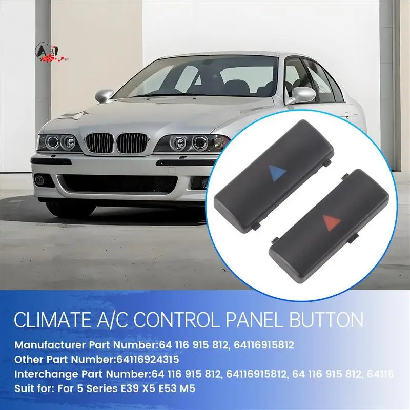 

A10E-2Pcs Car Air Conditioner A / C Temperature Control Panel Switch Button Key Cover For BMW X5 E39 E53 525I 530I 540I M5 64116