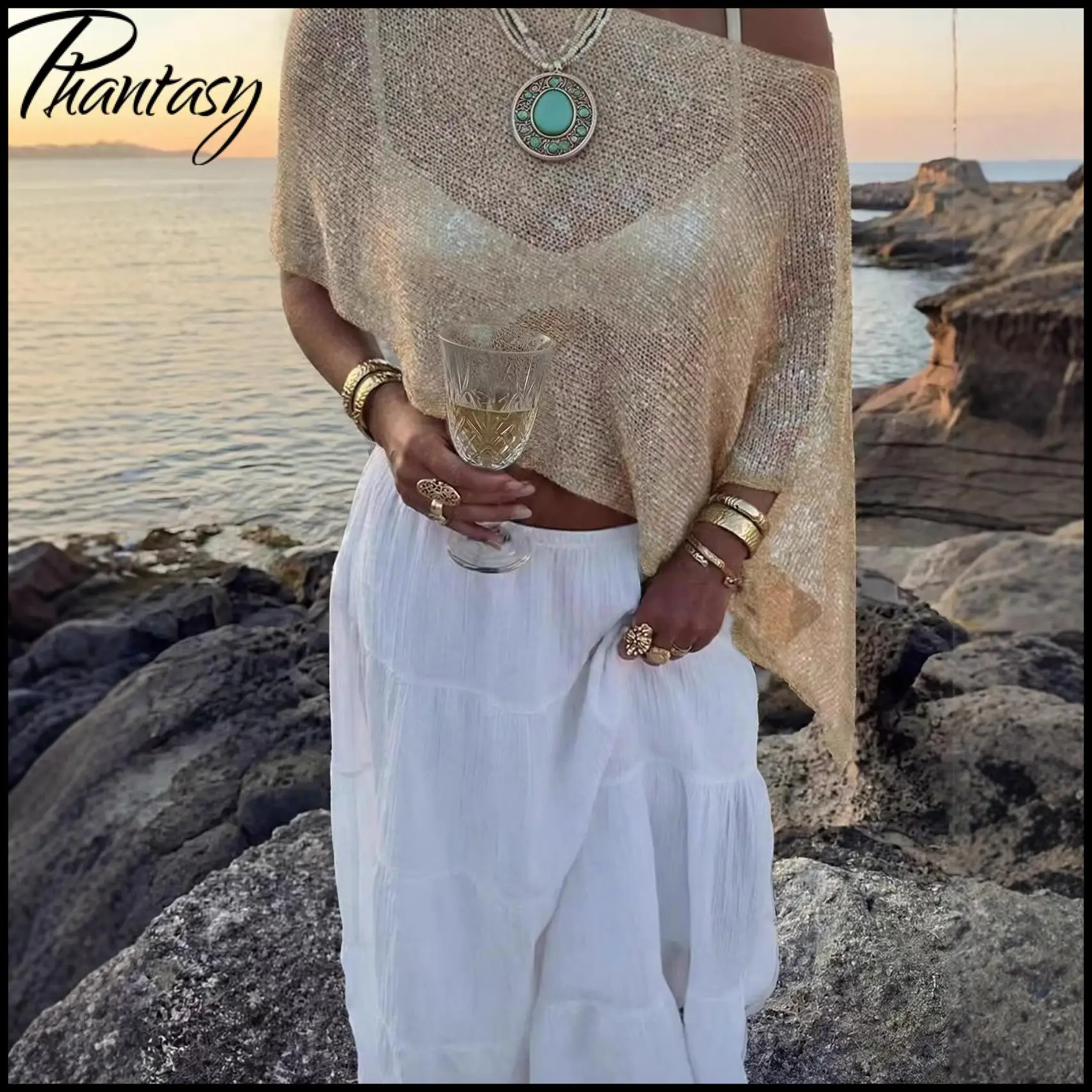 

Phantasy Elegants Off-the-shoulder Women's Cardigan Summer Beach Style Shawl Bohemian Vacation Streetwear Fashion Women Outfits