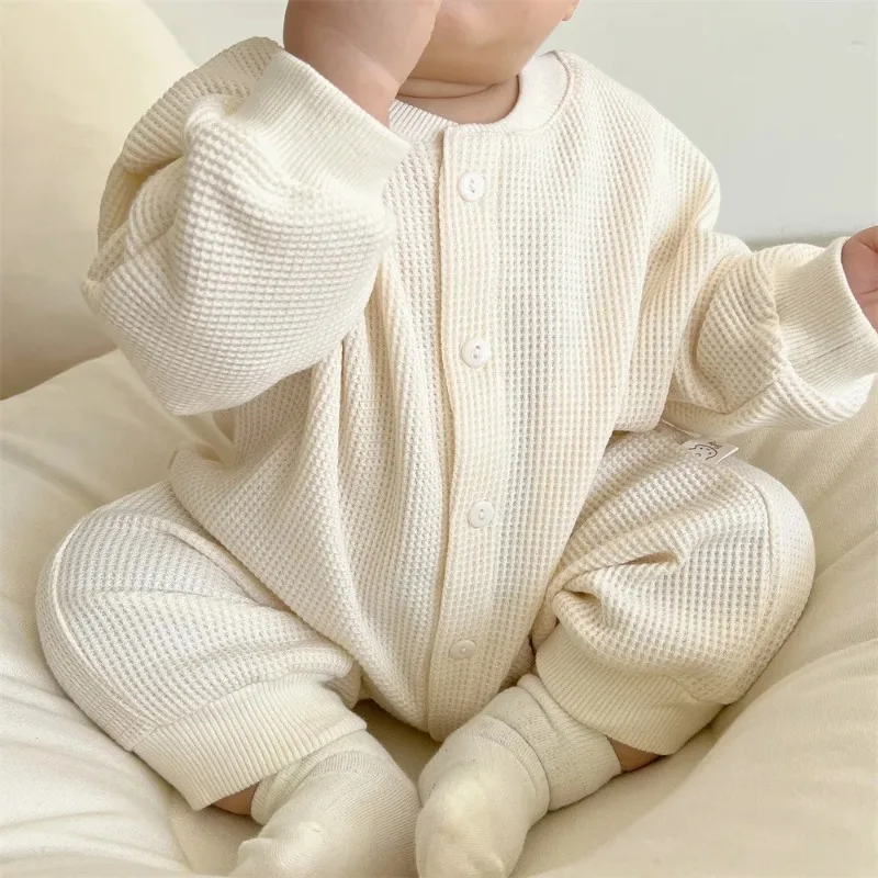 ZOETOPKID Newborn Clothes Waffle Jumpsuit Autumn Hot Sale Solid Color Boy's Waffle One Piece Clothes Girl's Climbing Clothes