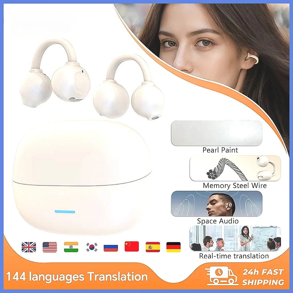 

OWS Clip-On Translation Earpiece, Real-Time 144 Language Translator with Pearl Paint & Breathing Light