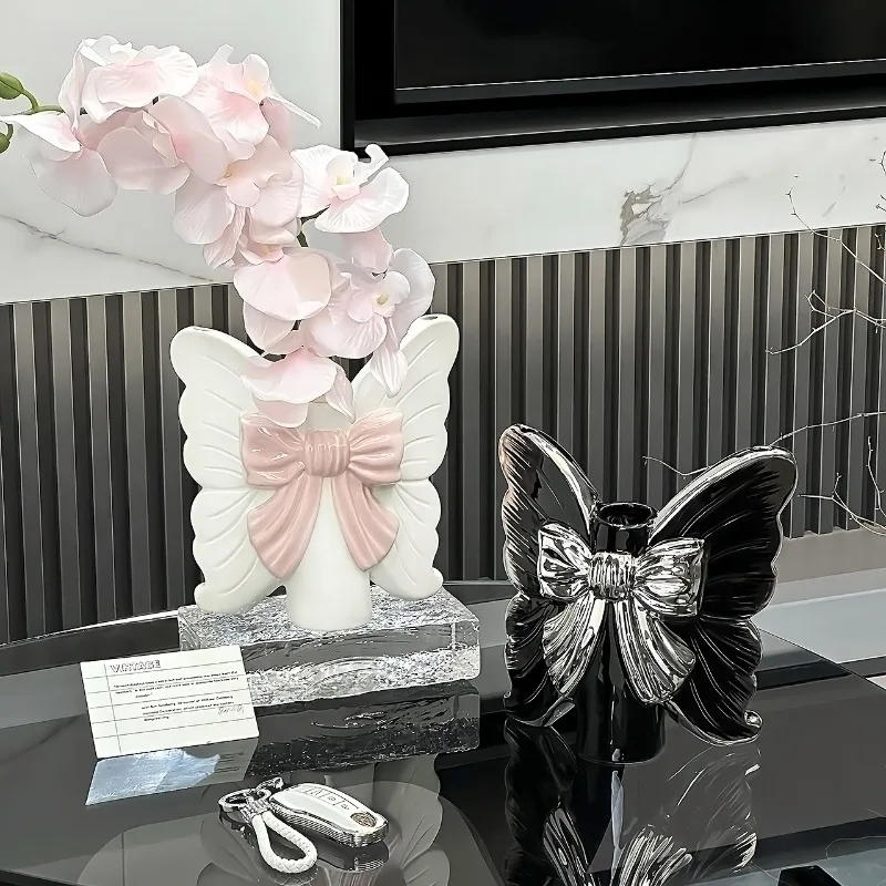 Creative Butterfly Ceramic Vase Ornament Light Luxury High-end Living Room Floreros Altos تحف كبيره للمنزل В Скандинавском Стиле