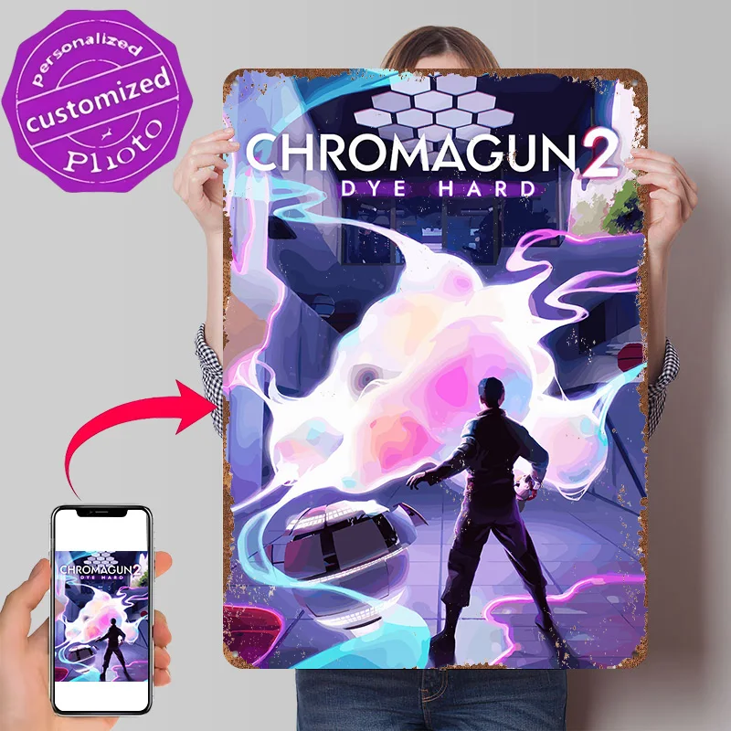 Chromagun 2 Dye Hard Game Art 3D Texture Metal Poster Customized Wall Art Tin Sign Gift for Mancave Interior Accessories Decor