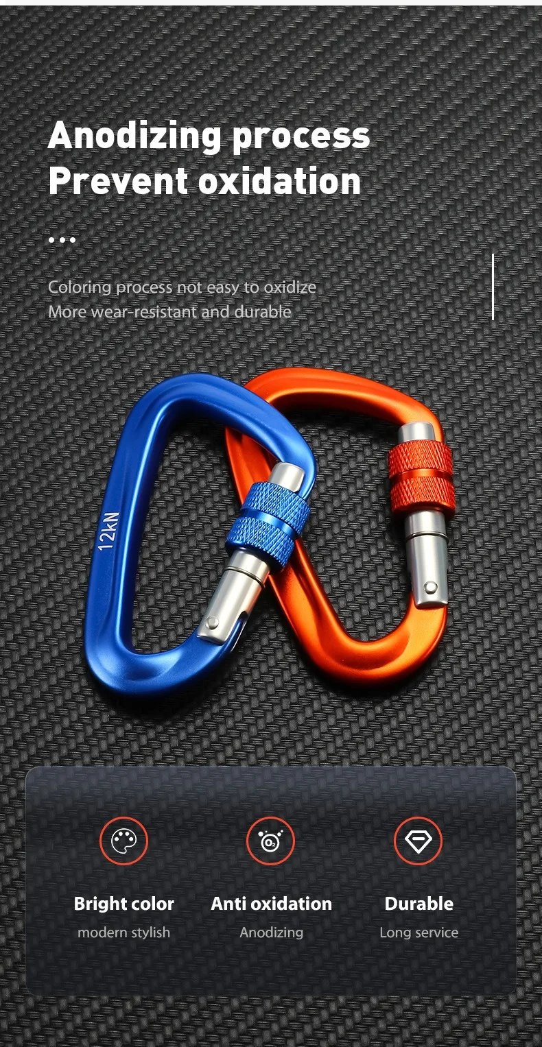 D-Form 12KN Professioneller Karabiner Hochwertiger Aluminium-Kletterhaken Sicherheits-Vorhängeschloss Outdoor-Zubehör – Detail 5