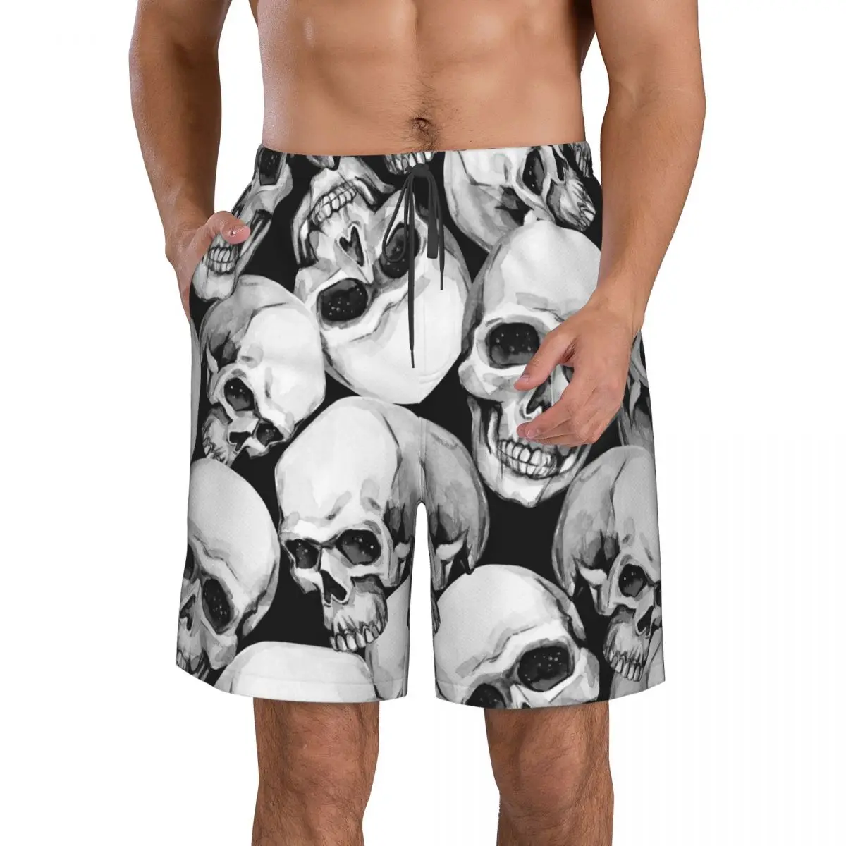 Mens Swimwear Swim Short Trunk Watercolor Skulls Beach Board Shorts Swimming Surffing shorts