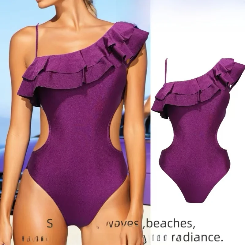 

Сексуальный цельный купальник Ele для женщин с подкладкой на груди, для термальных источников, с рюшами, из высокоэластичного нейлона и лайкры