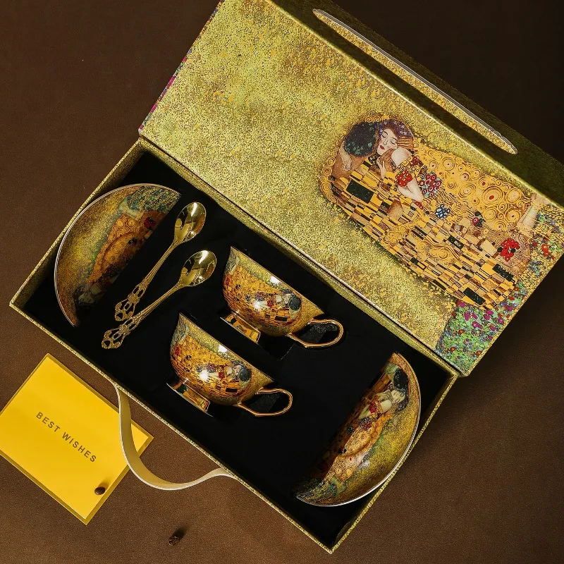 

High-Appearance European Bone China Coffee Cup Set Ceramic Tea Cup Saucer Gift Box Premium Afternoon Tea Souvenir