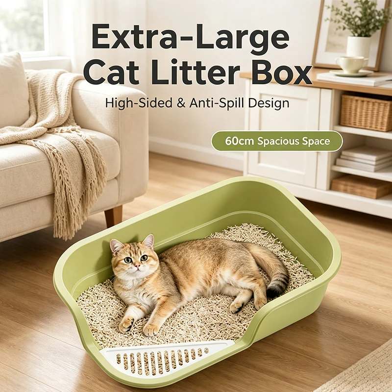 Semi Enclosed Cat Litter Box Anti Splashing Cat Potty Toilet Sand Box with Litter Shovel Pet Bedpan Tray Pet Cleaning Supplies