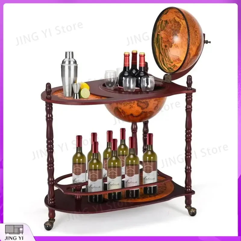 

Retro Rolling Wine Cart with Extra Shelf Ball Bar Cabinet Stainless Steel Wine Rack Storage Trolley for Kitchen Bar Home