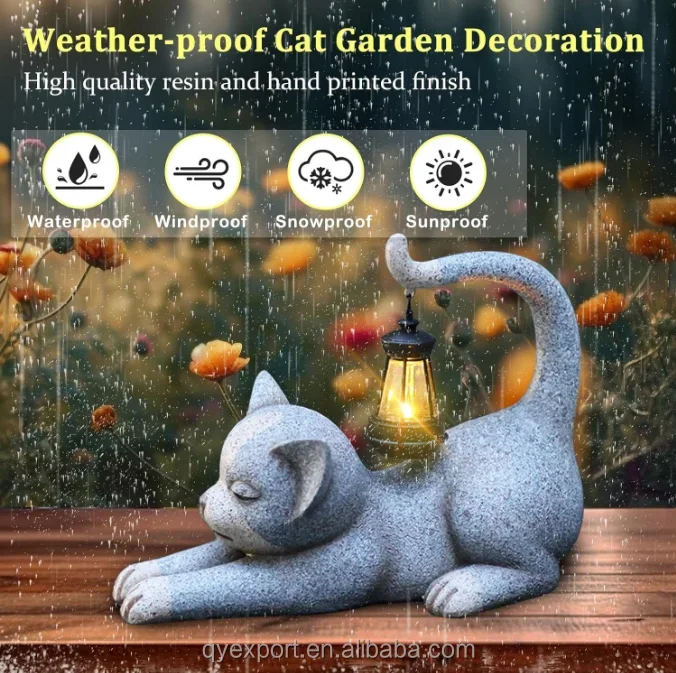 Solar Cat Garden Light Statue Outdoor Decor Cat Figurines Gifts for Mom Women Sculpture Decoration for Garden