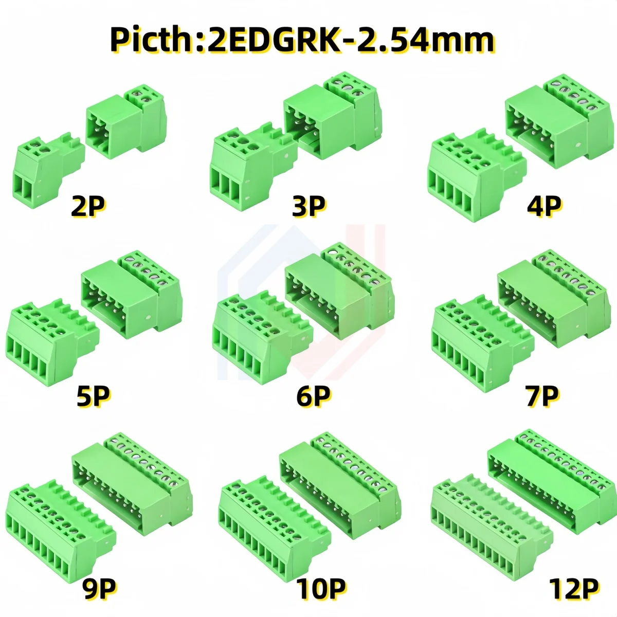 1set/lot 2EDGRK-2.54MM Micro Terminal Block Plug-in 15EDG 2P/3P/4P/5P-16P Male and Female Set Green Screw 2EDG-2.54mm Terminal