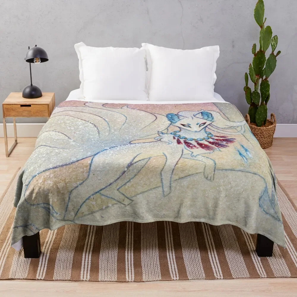 Winter Twilight Kitsune Guardian Throw Blanket Loose Custom Blankets