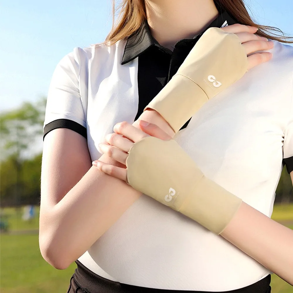 

Elastic Half Finger Golf Gloves Solid Color Anti-UV Sunscreen Gloves Protect Wrist Wristband Thin Ice Silk Mittens Driving