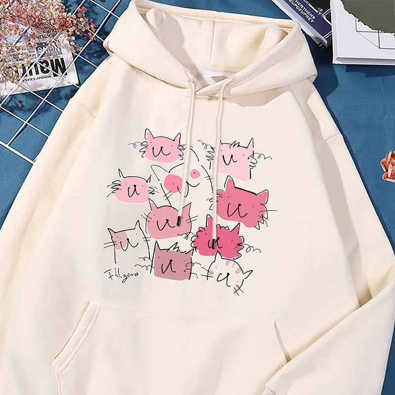 

Sketchy Cat Headprinting Women Hoody Autumn Hip Hop Versatile Clothes Street Casual Comfortable Hooded Fleece Loose Warmhoodies