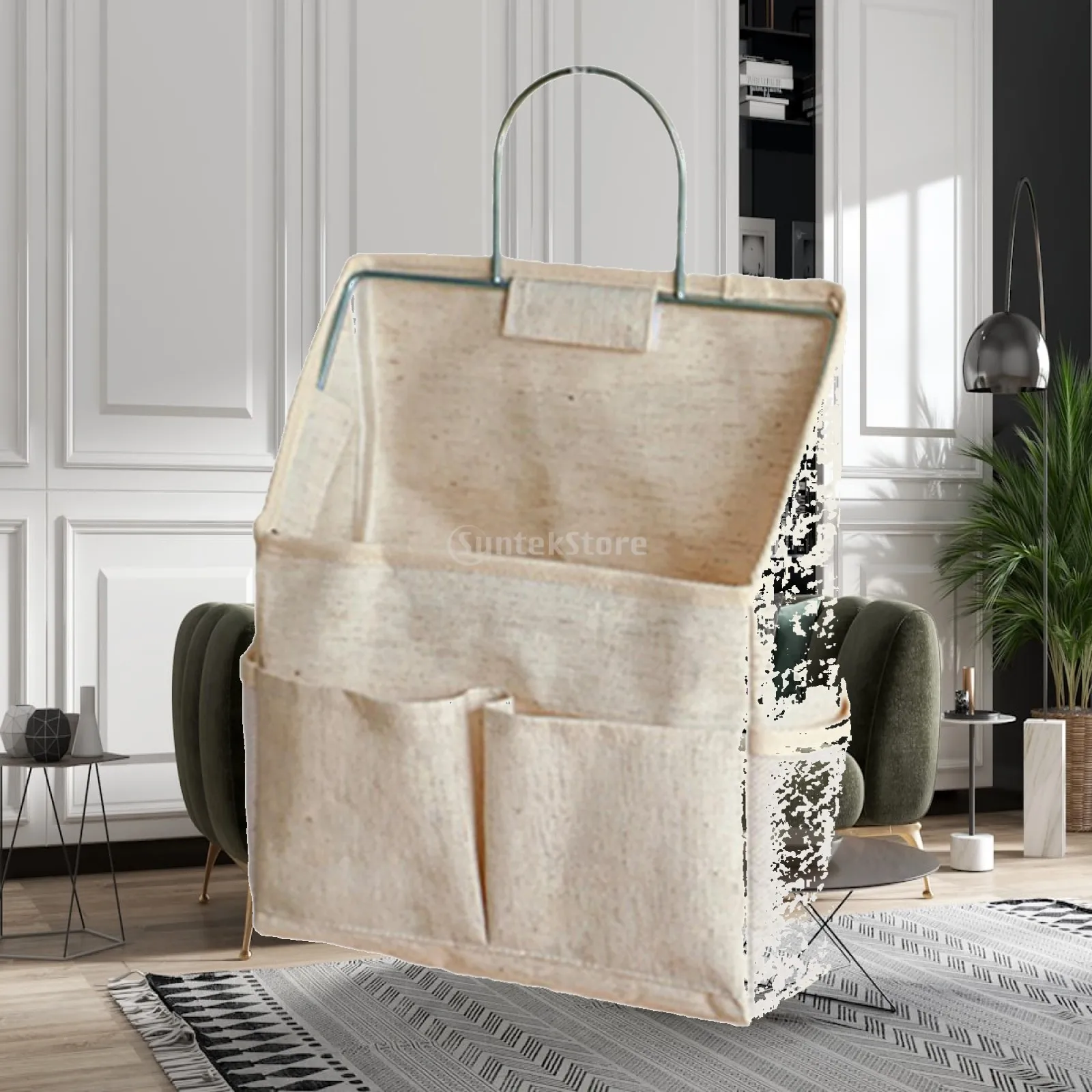 Household Wall Hanging Organizer Bag with Side Compartments Bedside Storage Basket for Dormitory RV Closet