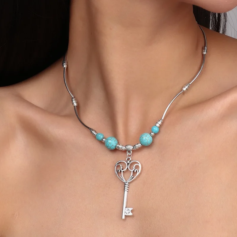 Aihua Neue Heiße Retro Tibetische Versilberte Schlüssel-Halskette Anhänger Vintage Ethnische Bohemian Schmuck für Frauen Neu in der Halskette – Detail 2
