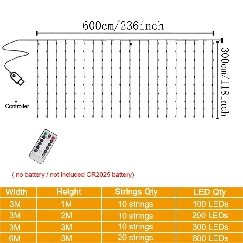 USB Indoor Curtain Lights - 8 Modes Fairy String Lights with Remote,Garland for Christmas, Birthday, Wedding, Home Decor