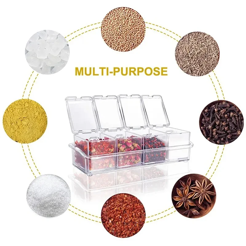 4 Pieces Kitchen Clear Seasoning Box Storage Container Condiment Jars Acrylic Seasoning Box with Cover and Spoon