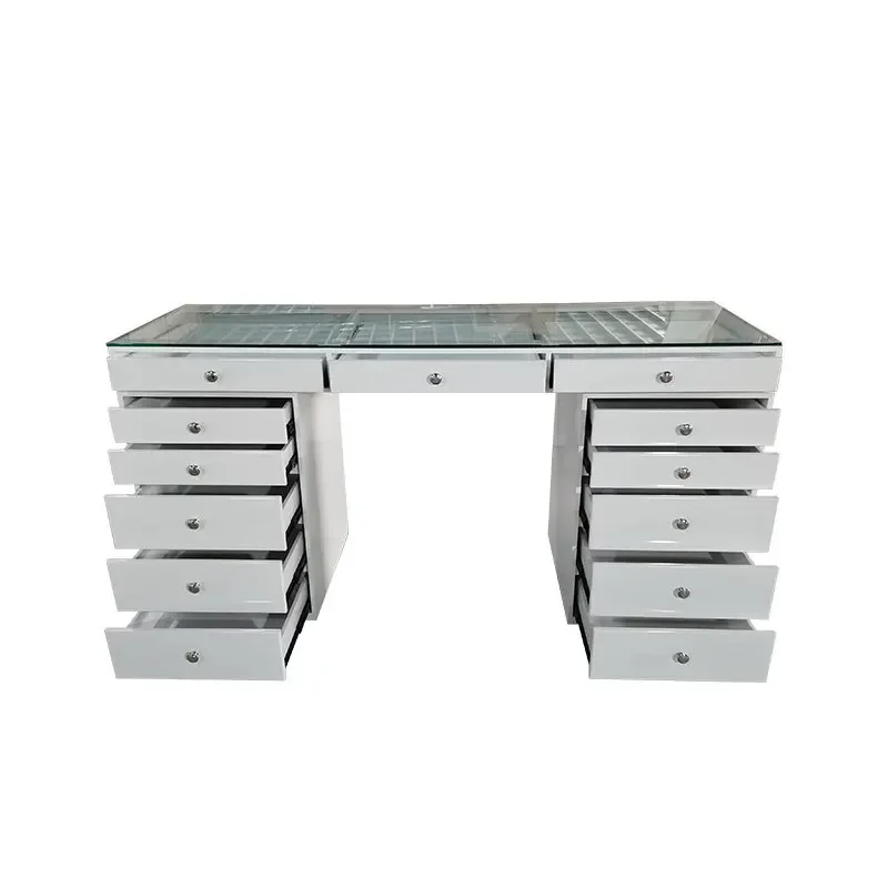 Multi-drawer glass surface desk simple solid color writing desk beauty salon single double manicure table