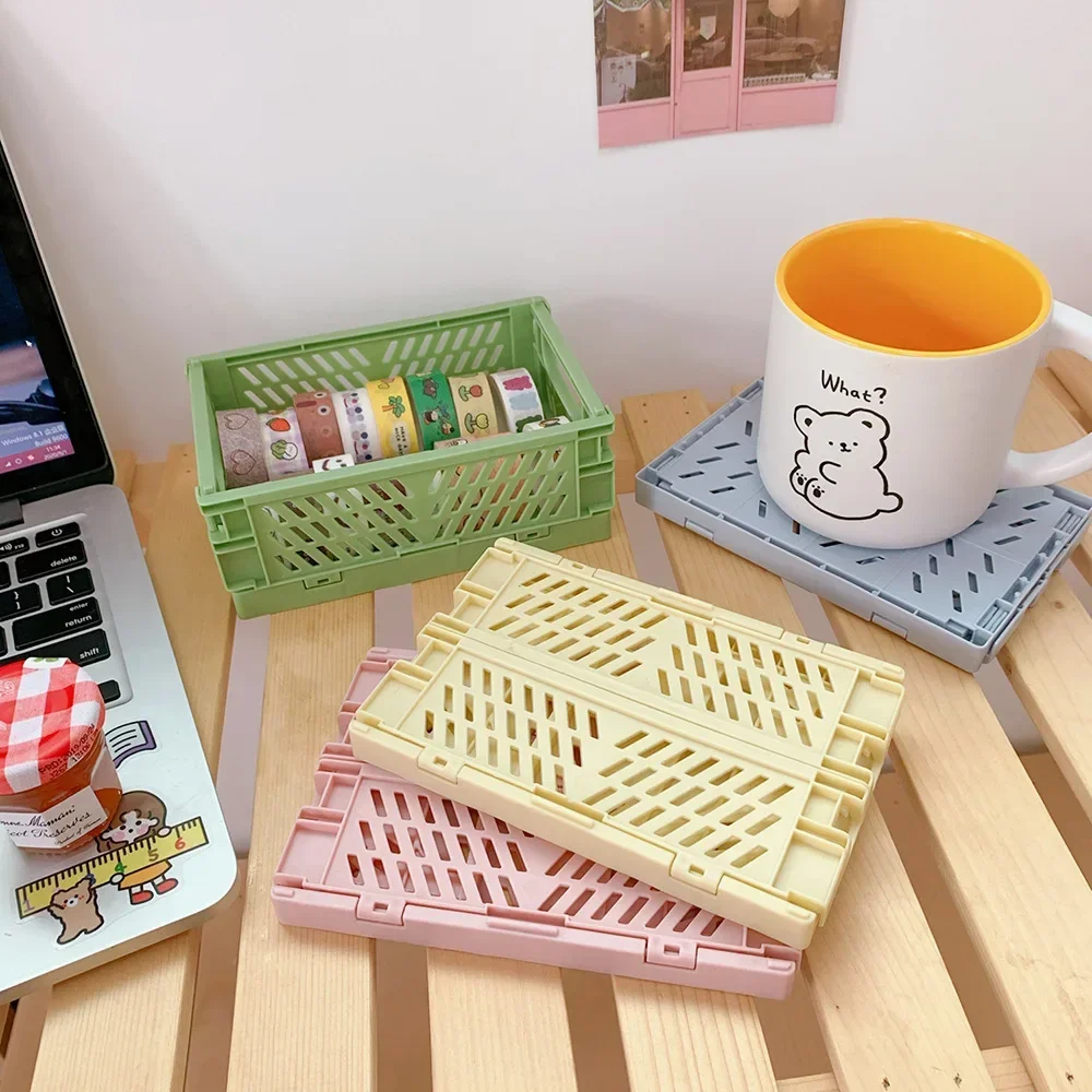 6 Styles Organizing Storage Baskets Case Folding Student Desktop Basket Tape Stationery Plastic Foldable Container Storage Box